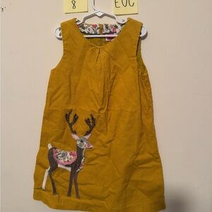 Mini Boden Yellow Corduroy Dress with Reindeer Appliqué